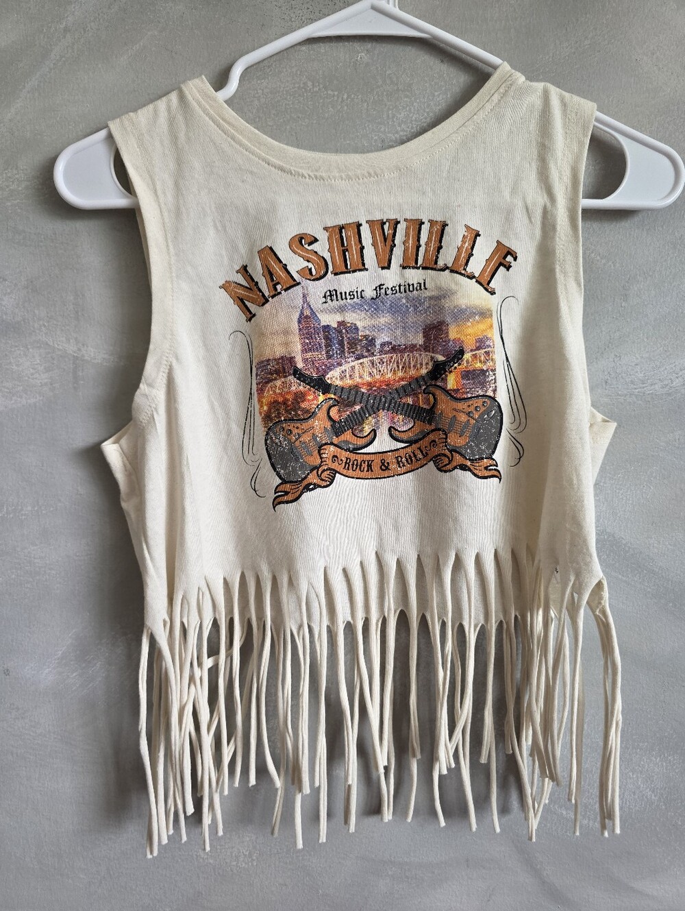 Nashville Rock & Roll Music Festival Tan Fringe Tank Top Shirt Size S